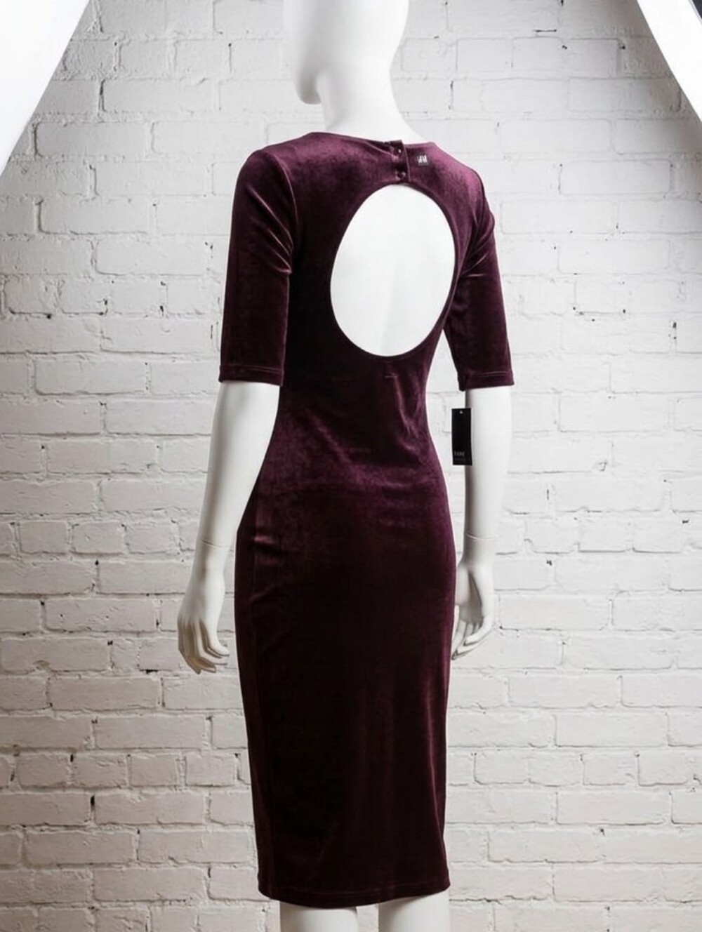 H&M Plum Velvet Open Back Midi Dress